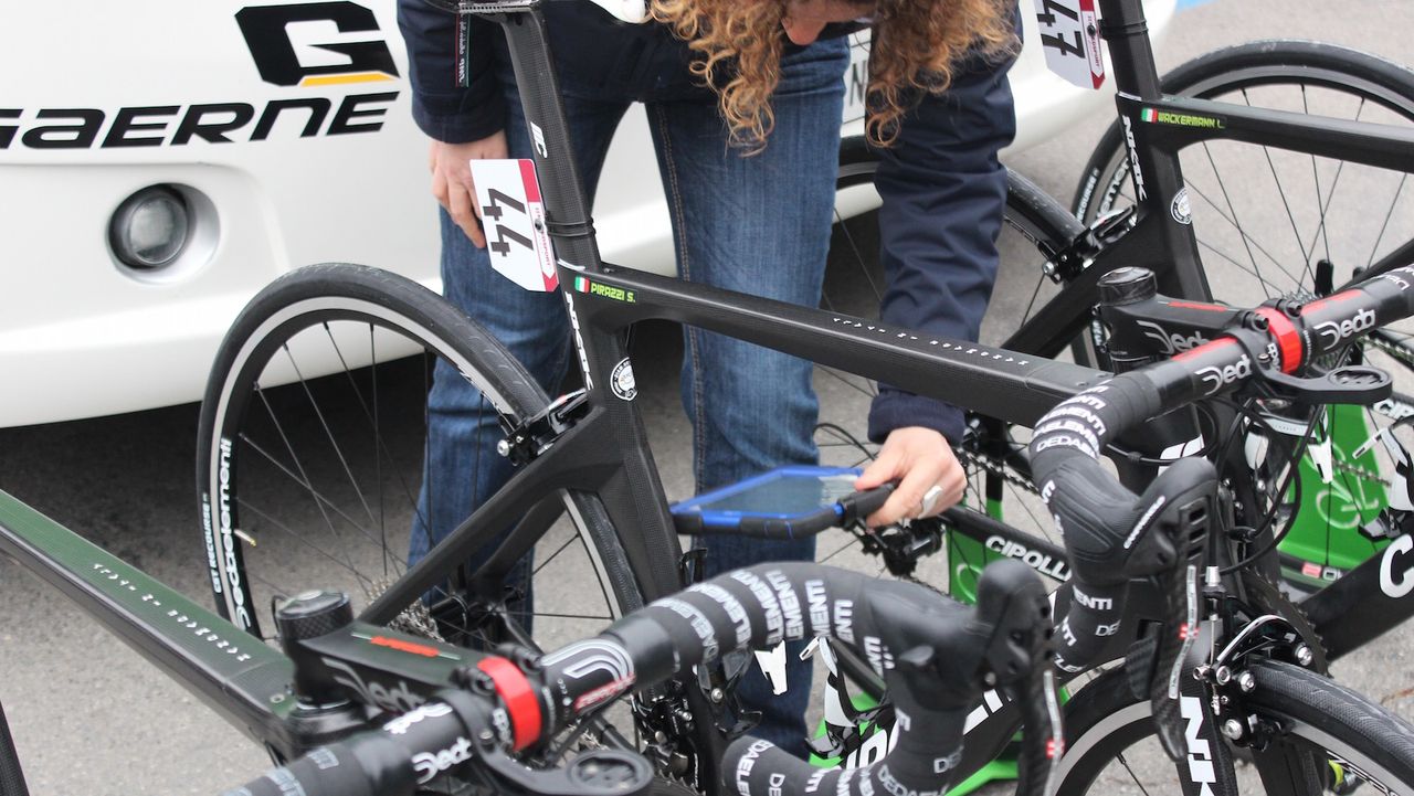 The UCI doing their usual motor doping checks ahead of the race