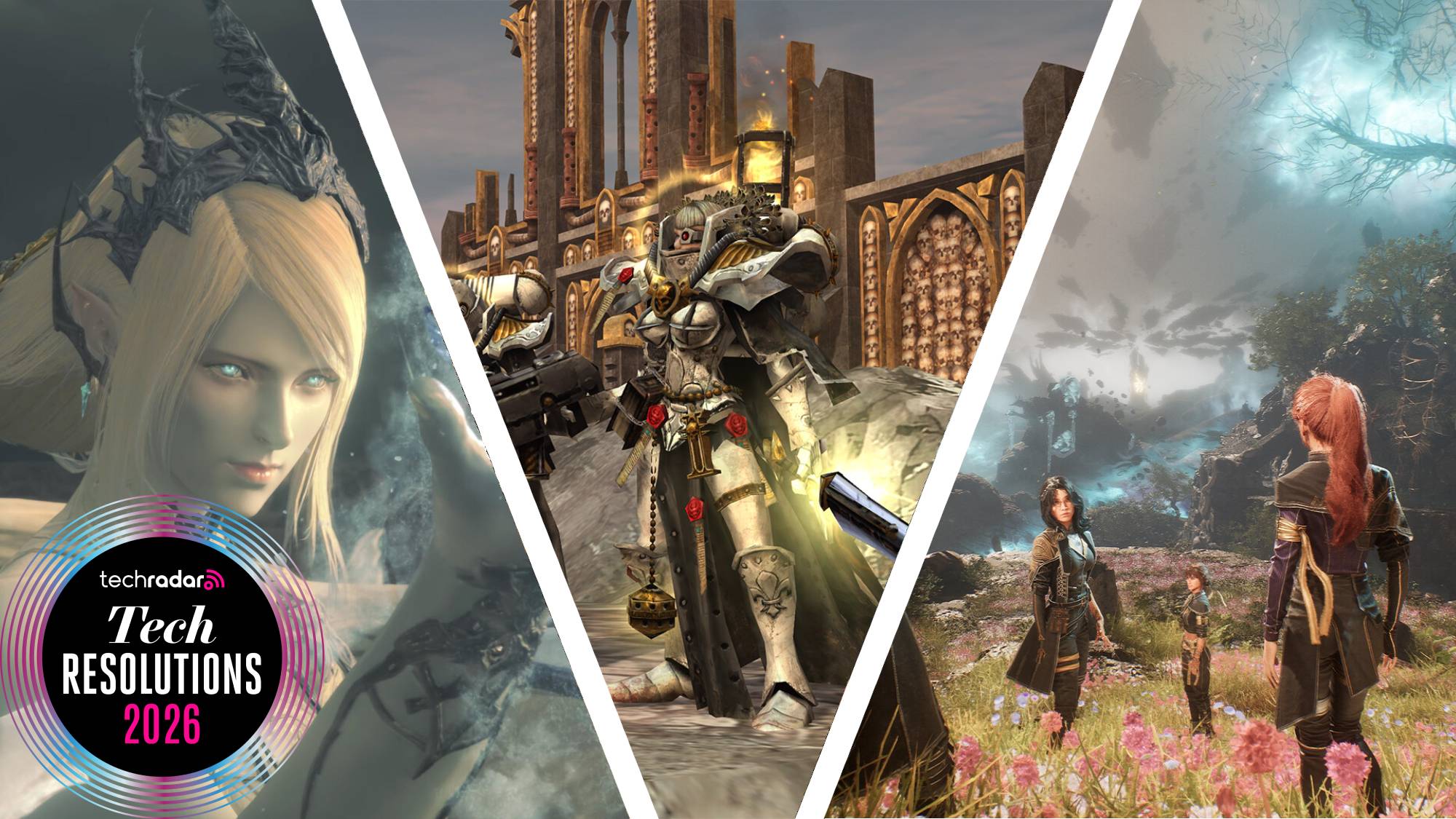 Promotional imagery for TechRadar Gaming's 2026 gaming resolutions.