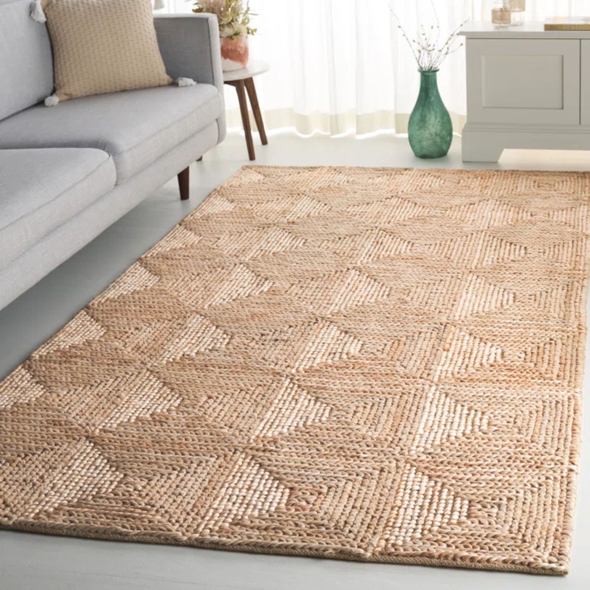 Aunye Natural Fiber Hand Loomed Jute/Cotton Geometric Rug in Natural 5&#039; x 8&#039;