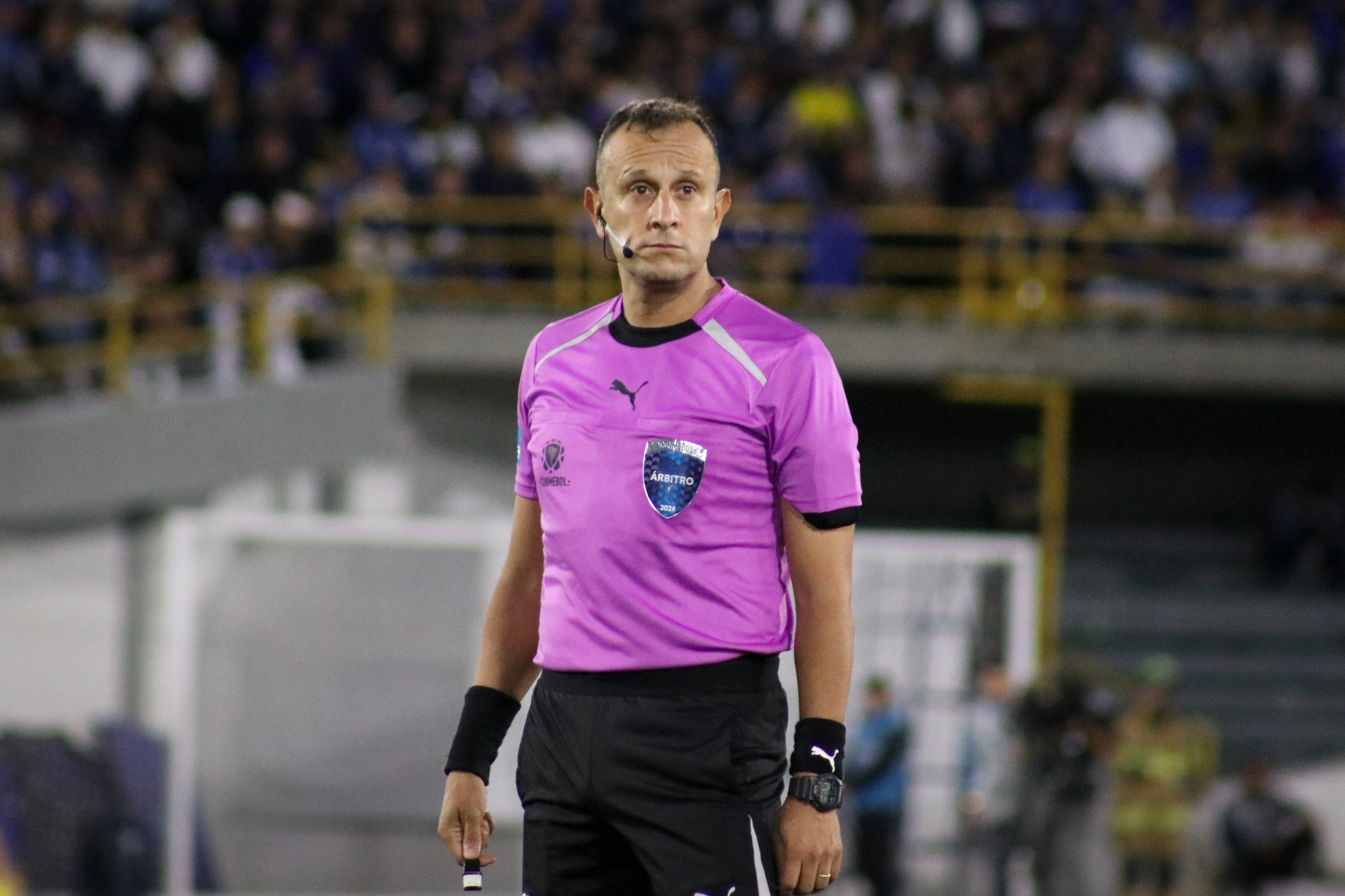 CONMEBOL Referee Dario Herrera during the CONMEBOL Copa Sudamerica group C match between Millonarios F.C and O'Higgins in Bogota's El Campin Stadium