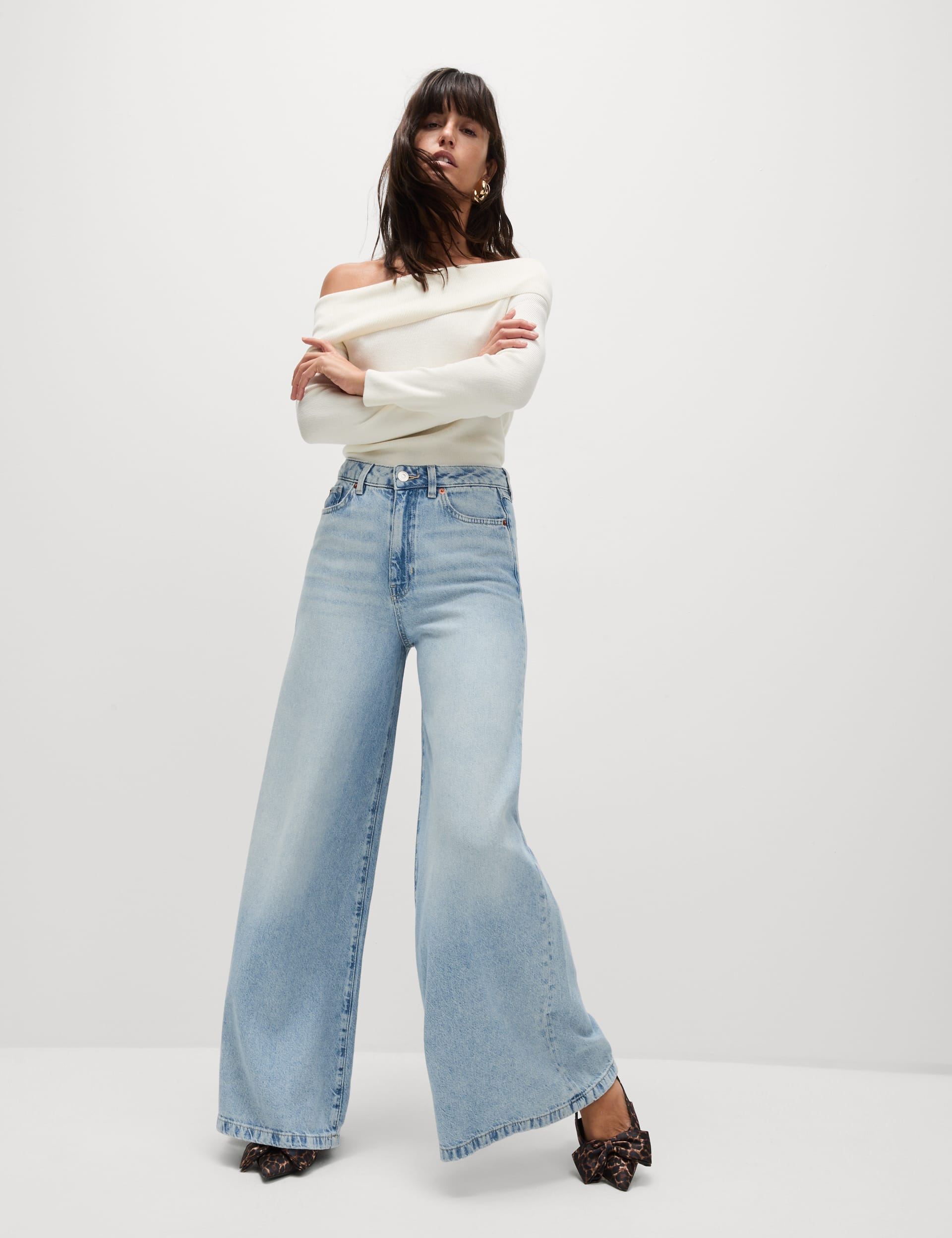 Lyocell Blend Wide Palazzo Leg Jeans
