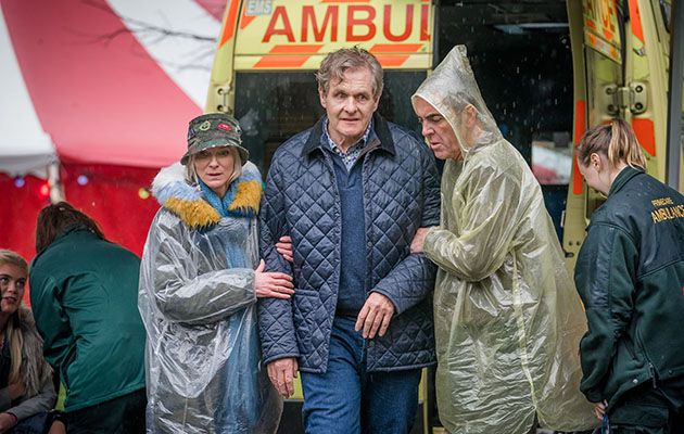 Cold Feet shows Karen and Adam helping David at a festival