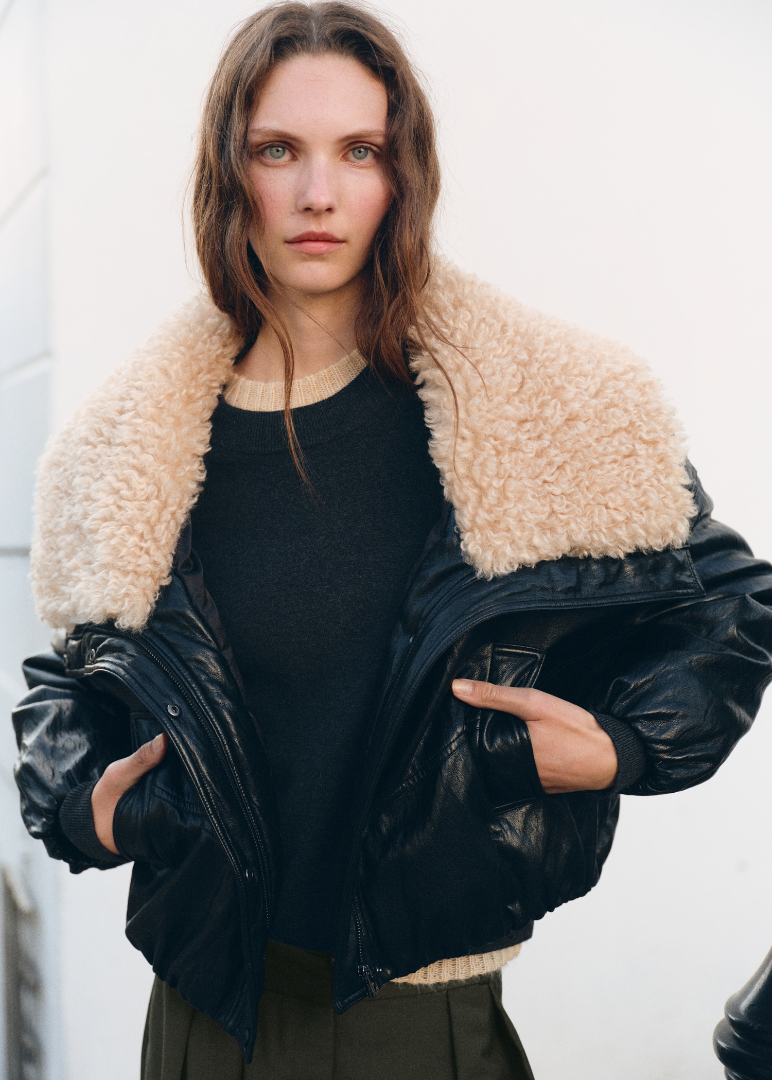 Faux-Leather Jacket With Shearling Collar - Women | Mango Usa