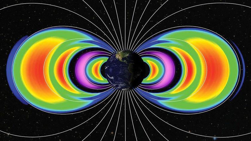 A colorful illustration of the Van Allen Belts showing where the new bands formed