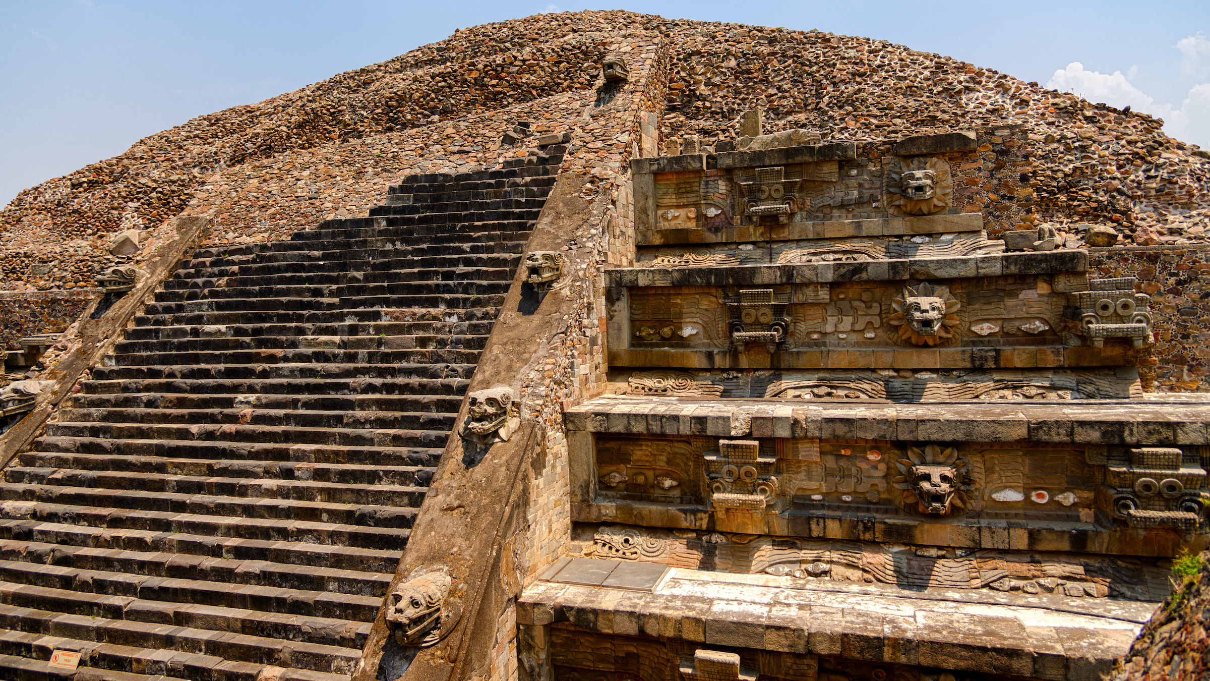 The Temple of the Feathered Serpent at Teotihuacan, Mexico.