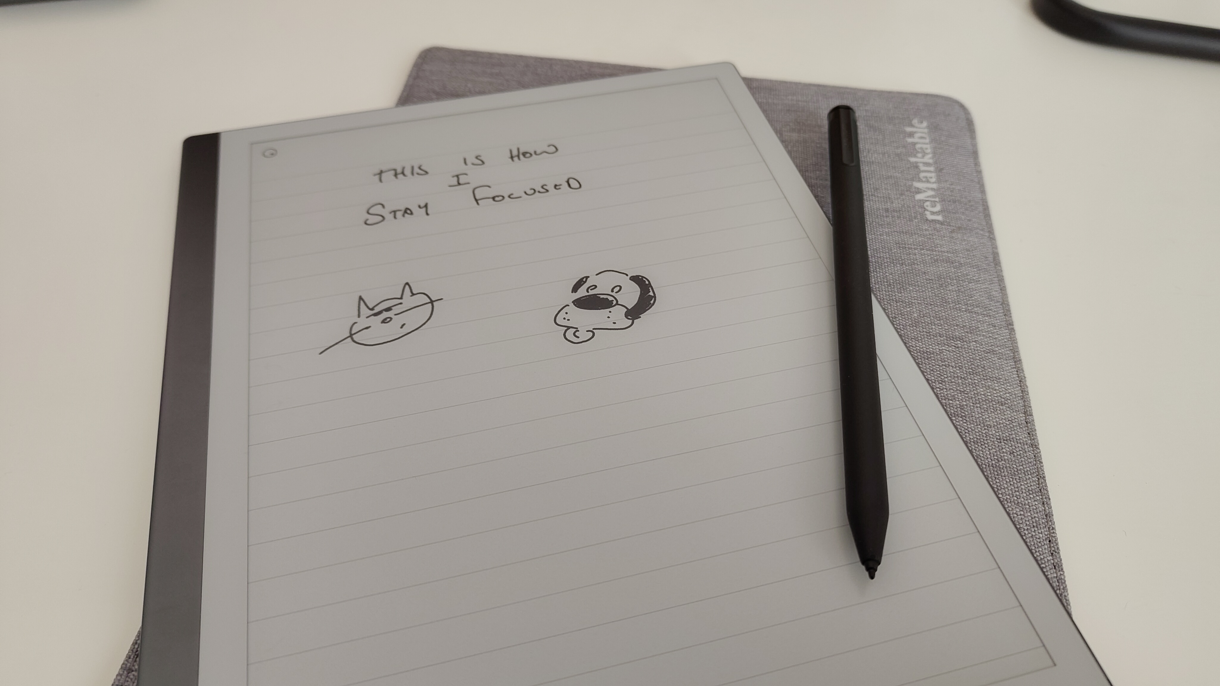 A reMarkable 2 tablet on a desk in a home office