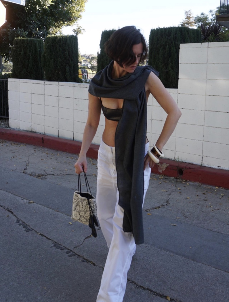 Marta Cygan in a leather bra.