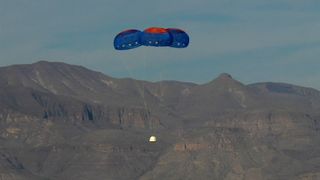 The New Shepard Crew Capsule escaped to an altitude of 2,307 feet before deploying parachutes for a safe return. Image released Oct. 22, 2012.