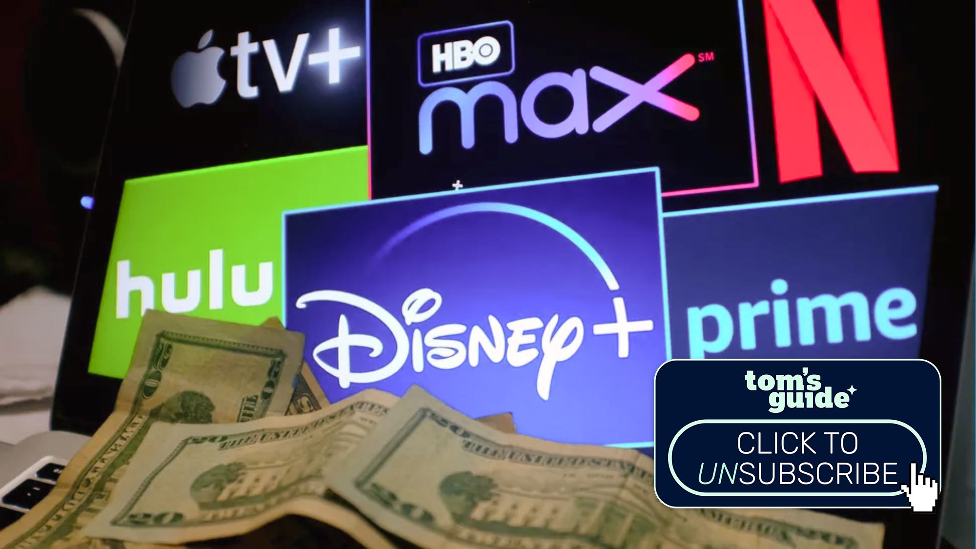 money in front of streaming service logos 