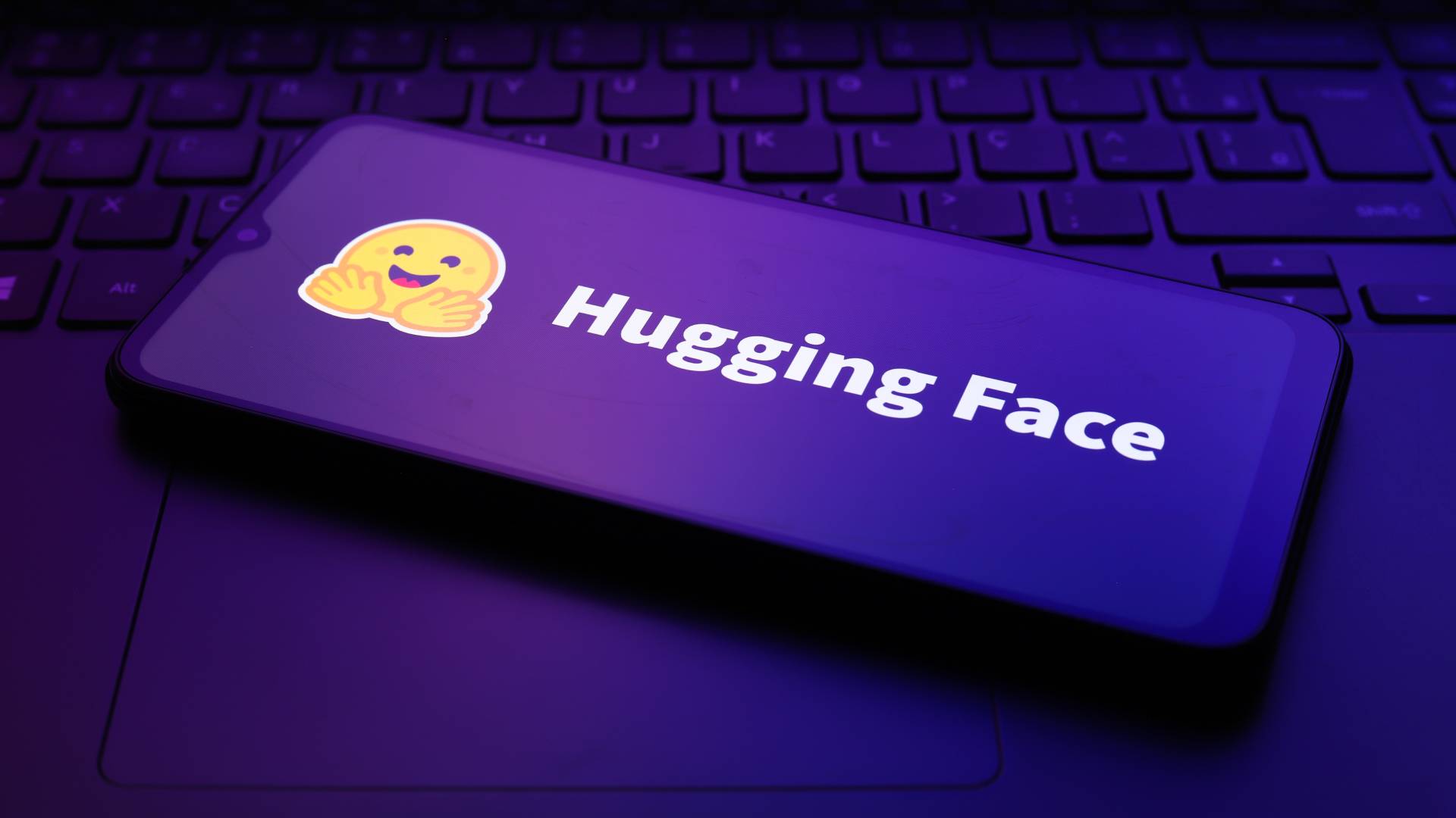 The Hugging Face logo appears on the screen of a smartphone in Reno, United States, on December 2, 2024.