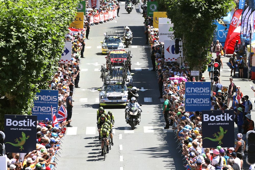 Fans line the route of the Tour de France team time trial