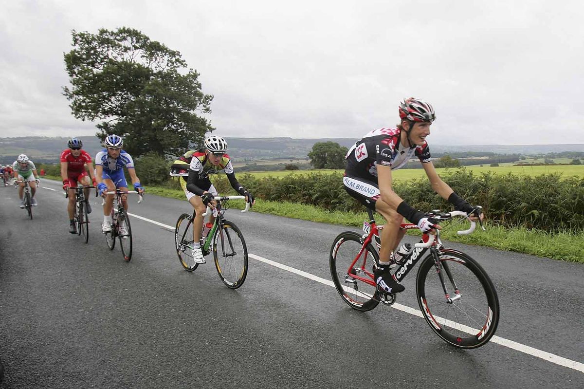 Andy Schleck leads the Tour of Britain up Leathley Bank on the road to Bradford in 2006.