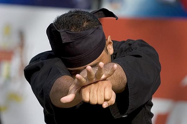 A display of martial arts on the startline in Mersing.