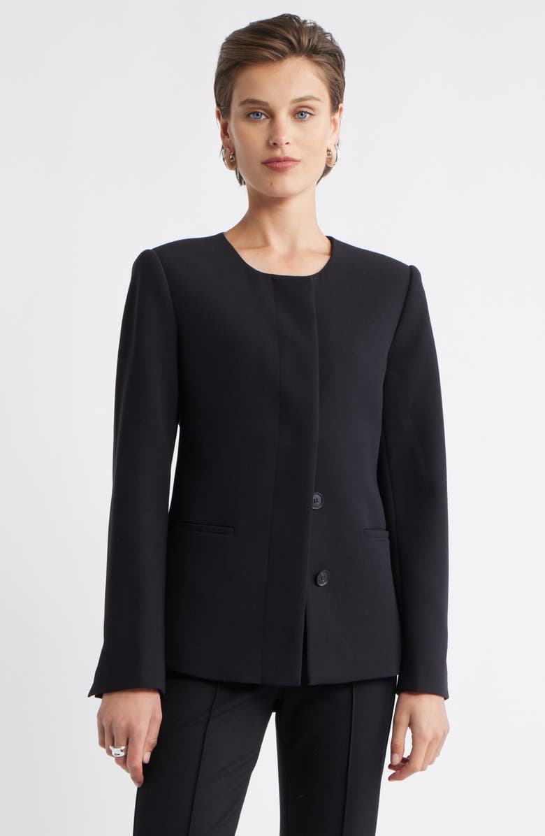 Collarless Twill Blazer