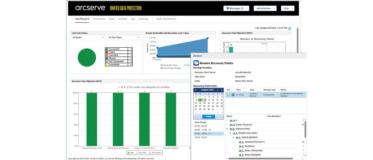 The interface for Arcserve UDP 9.1