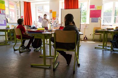 A school reopens in France.
