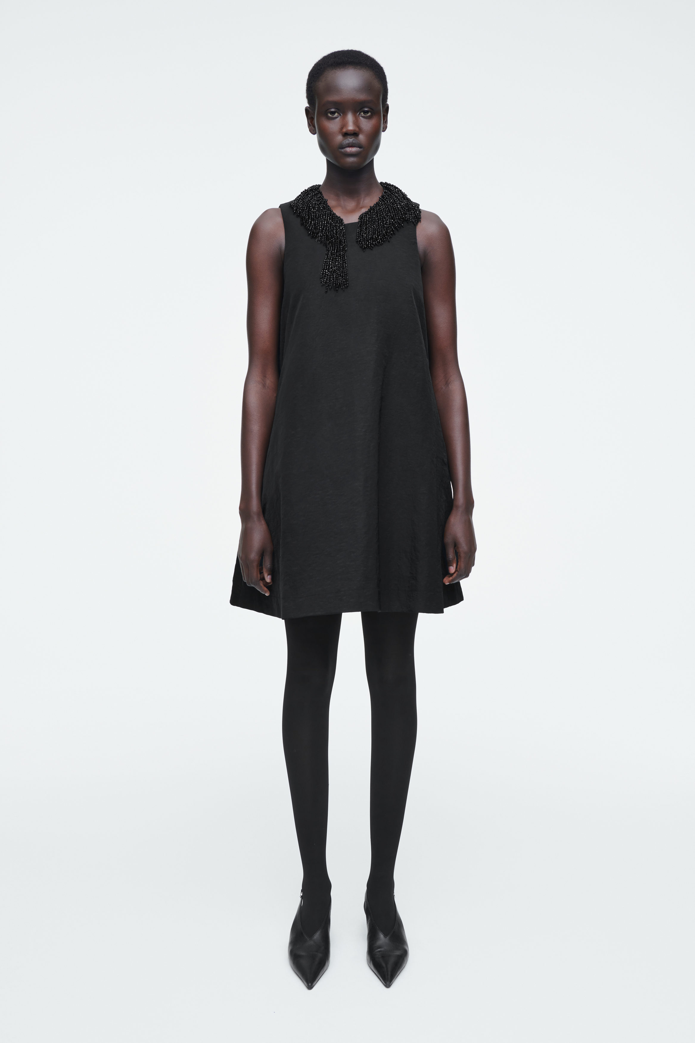 Embellished Racer-Neck Dress