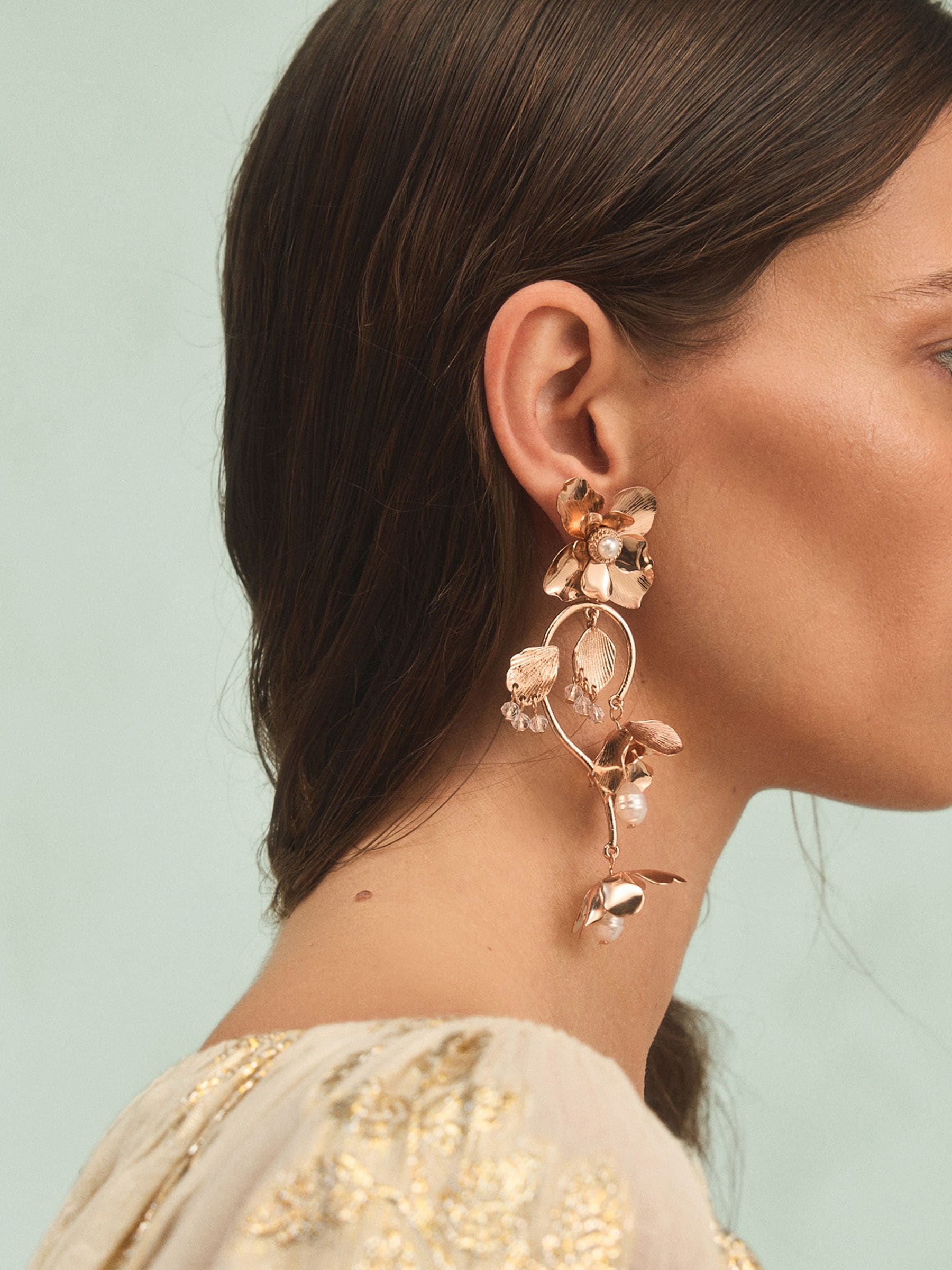 Gold Tone Tabitha Simmons X Next Posey Floral Print Statement Drop Earrings