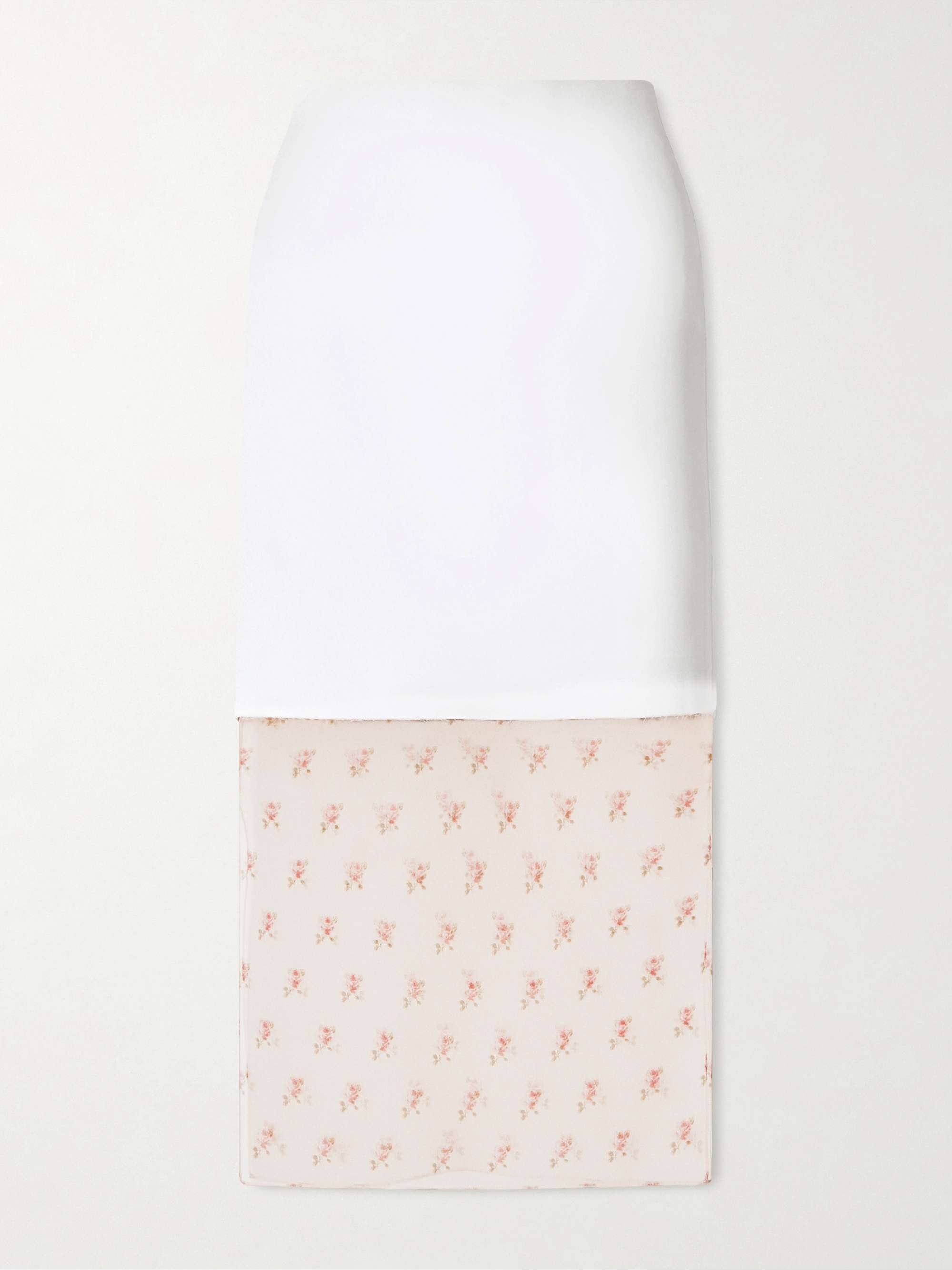 Sybil Layered Frayed Satin-Crepe and Floral-Print Organza Midi Skirt