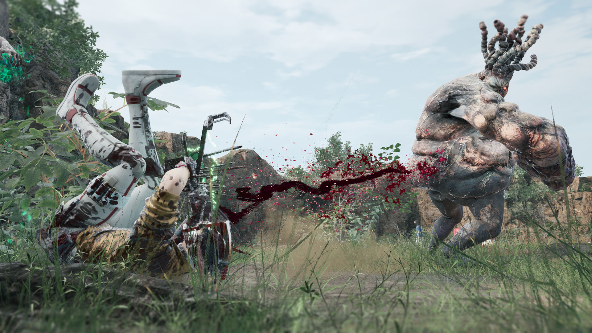 A bulky enemy throws Romeo to the ground in Romeo is a Dead Man