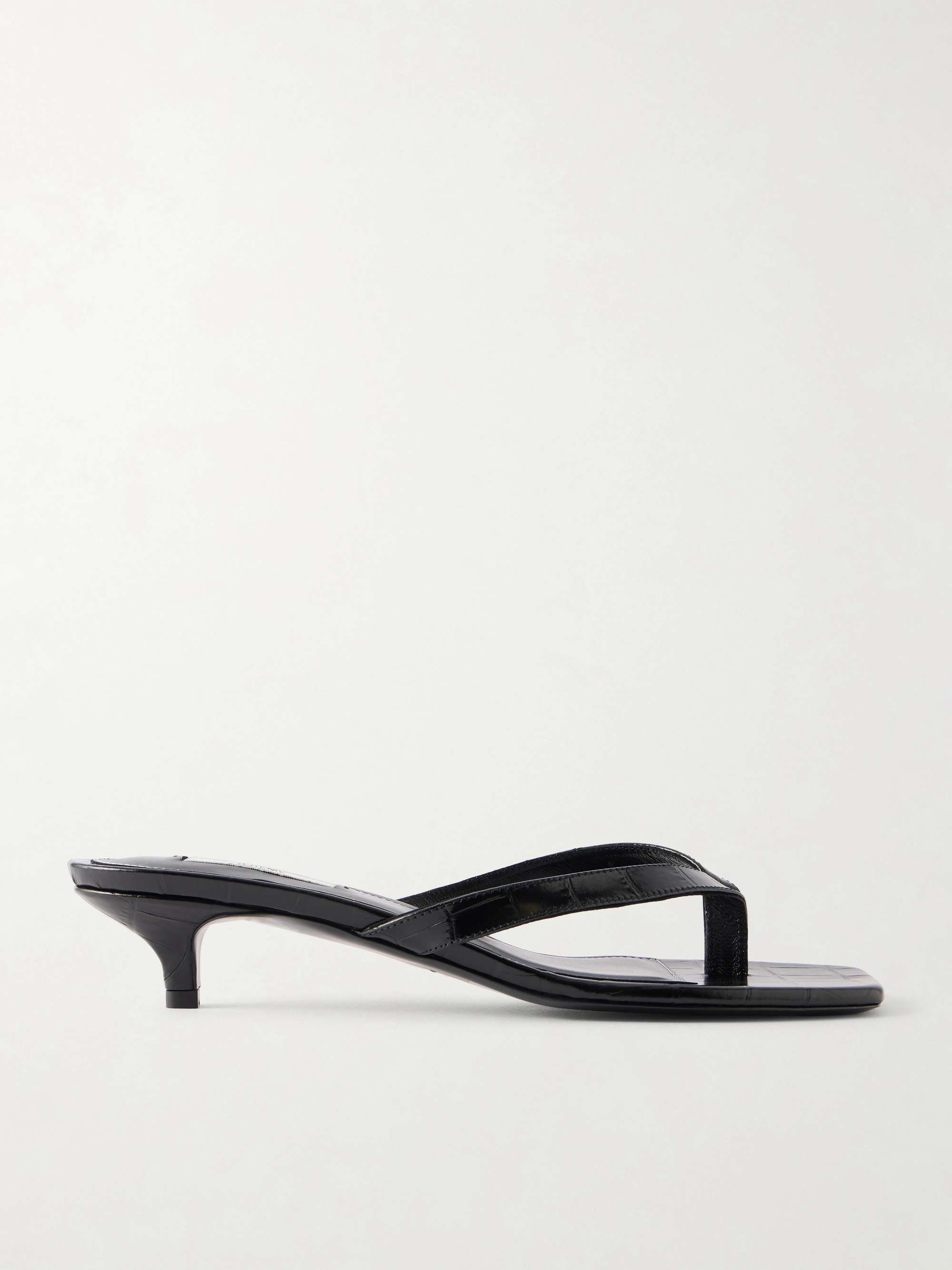 Croc-Effect Leather Thong Sandals