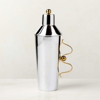 silver cocktail shaker with wavy handle