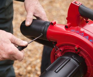 A closeup of leaf blower maintenance