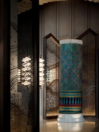 Benjarong pillar at the lobby of Dusit Thani Bangkok Hotel