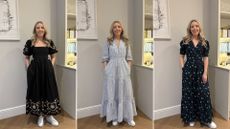 Three images of Caroline Parr wearing the best dresses with pockets 