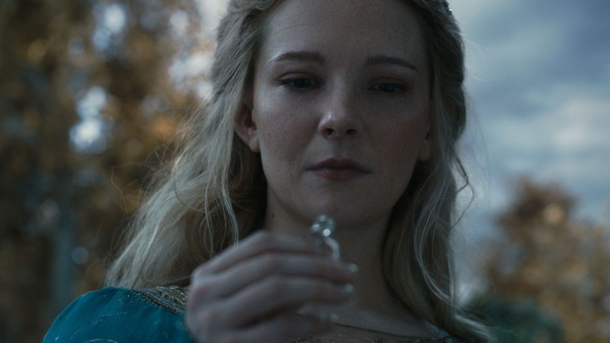 Galadriel holding her ring Nenya in The Rings of Power season 2