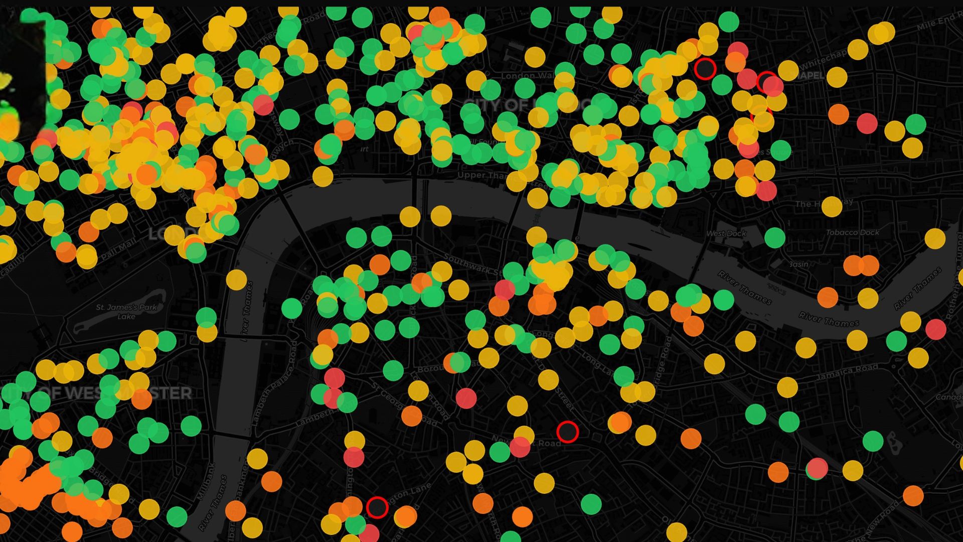 a screengrab of part of the map based in London