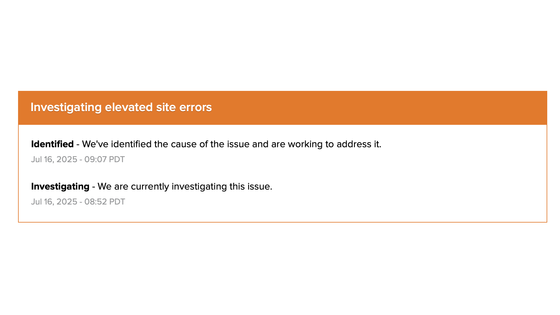 Reddit Status Page Update
