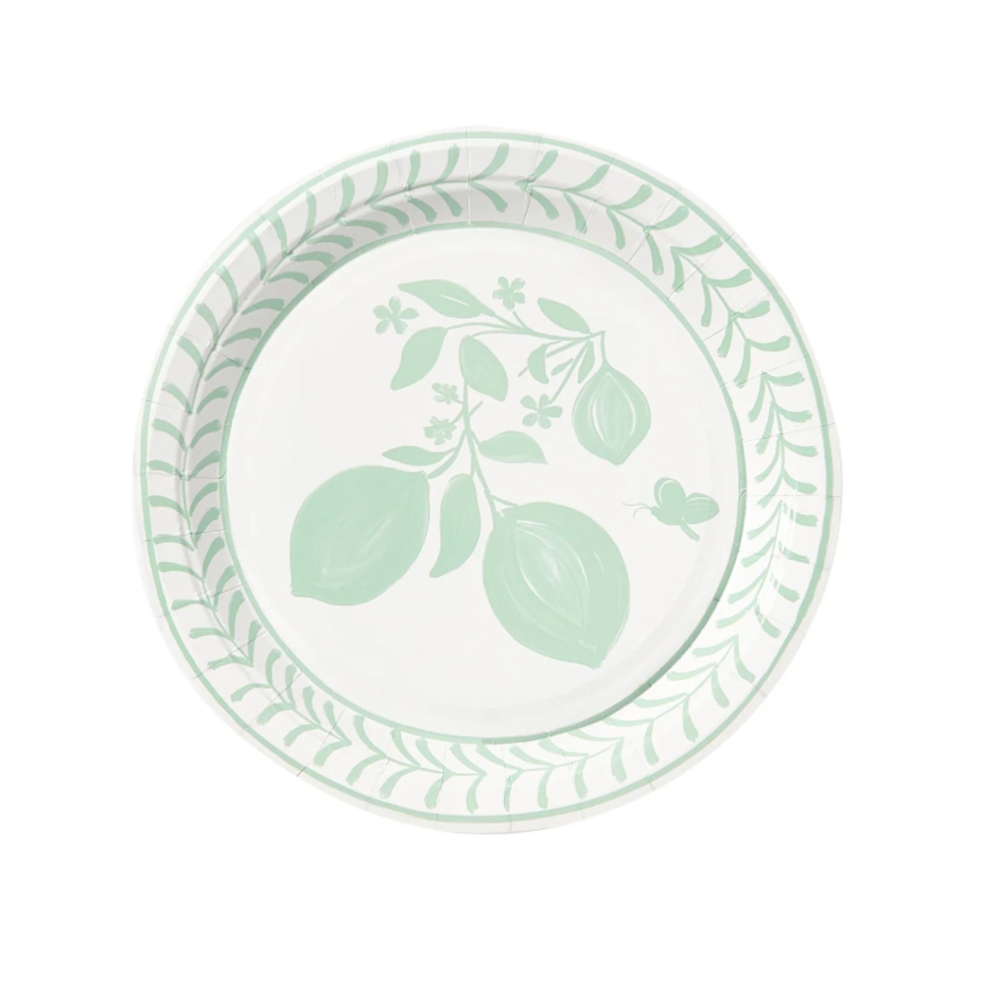 Green and white lemon design paper plate