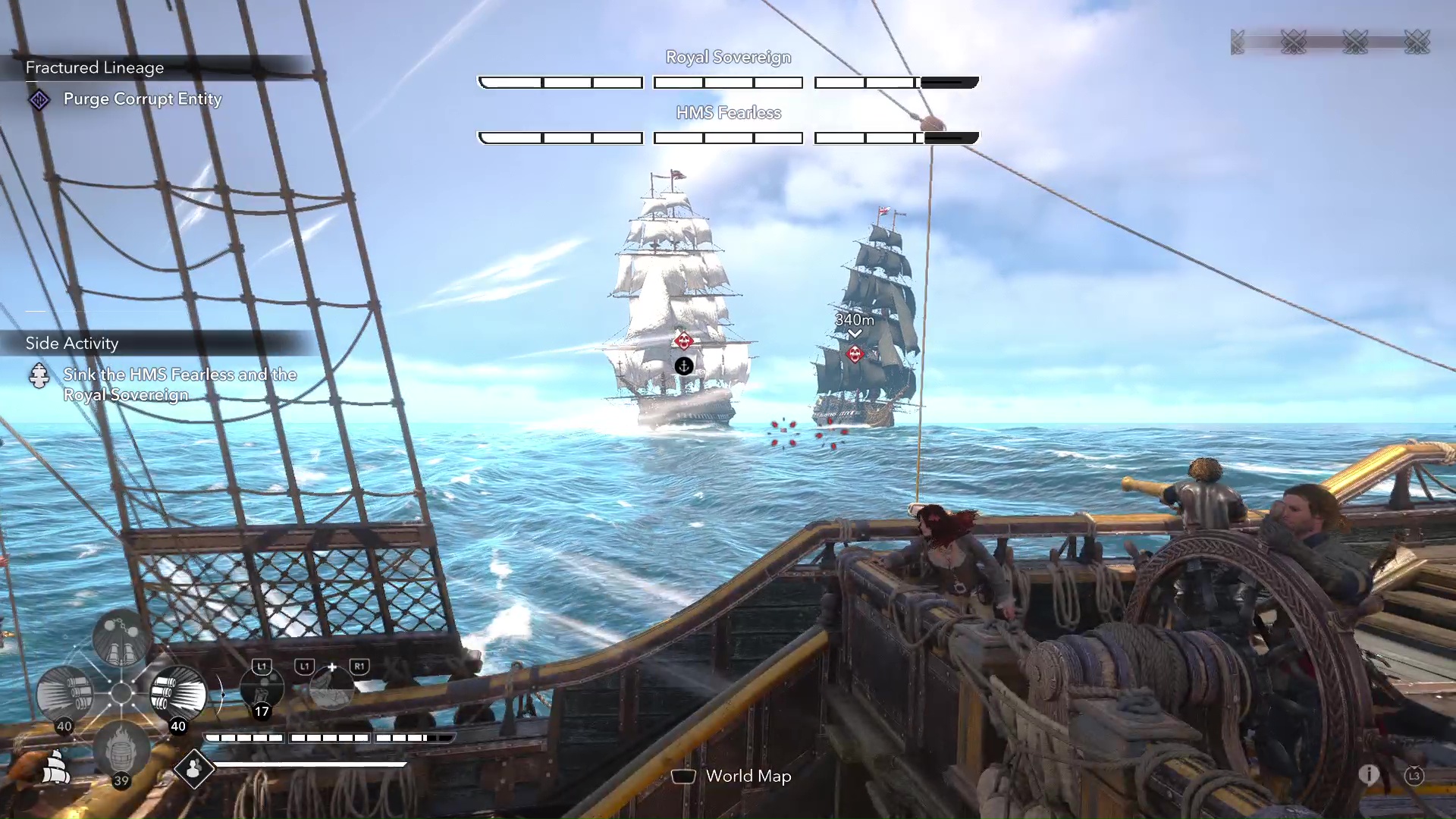 A pair of Legendary Ships in Black Flag Resynced coordinate to attack the Jackdaw