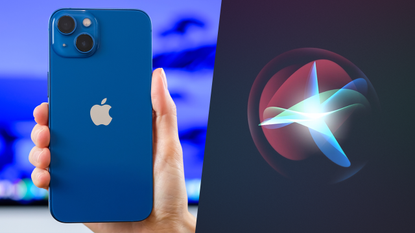 Apple iPhone in blue and Siri icon