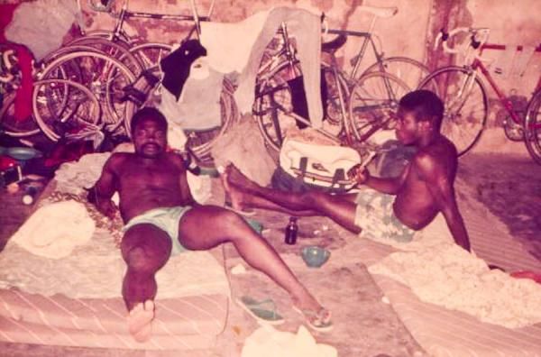 Athletes in the dormitory during the Tour du Faso in the early 1990's.