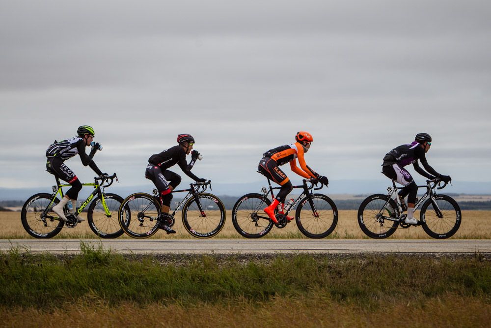 The four breakaway riders midway through the day