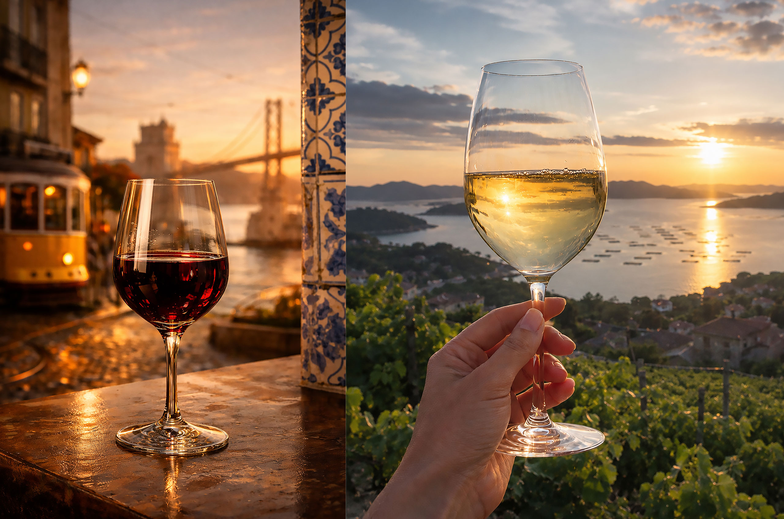 Two wine glasses - one red and one white.