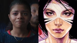 Side by side pictures of Hector Ayala's niece in Daredevil: Born Again and Angela del Toro as White Tiger in the comics