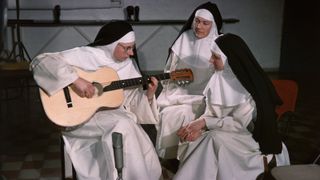 Sister Luc Gabrielle, 'The Singing Nun', practising with her chorus, following her top ten hit 'Dominique'
