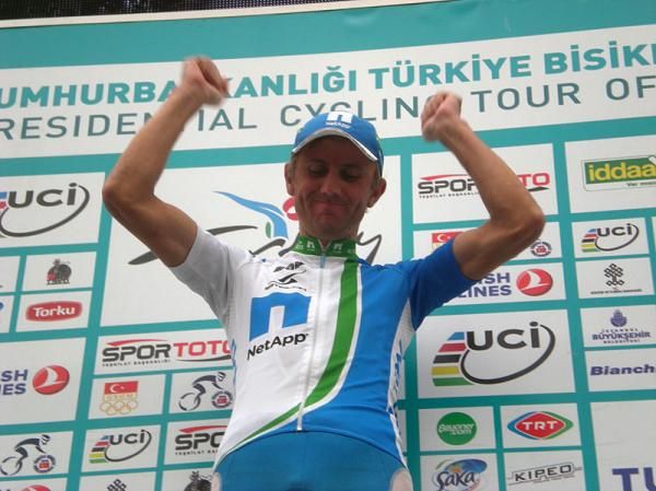 A happy Bartosz Huzarski in the race lead after stage 4.