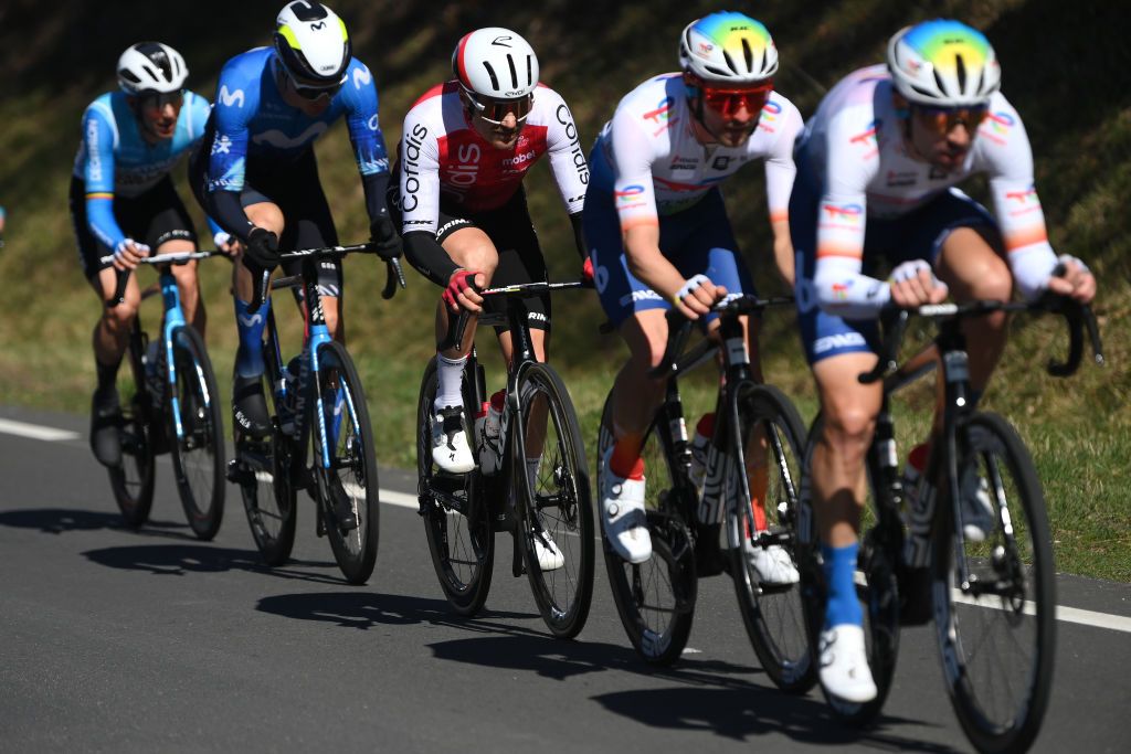 SISTERONFRANCE MARCH 07 Alexis Gougeard of France and Team Cofidis competes in the breakaway during the 82nd Paris Nice 2024 Stage 5 a 1935km stage from SaintSauveurdeMontagut to Sisteron UCIWT on March 07 2024 in Sisteron France Photo by Alex BroadwayGetty Images