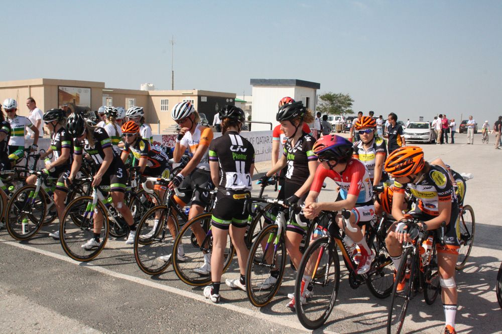 Riders gather for the start of stage 2