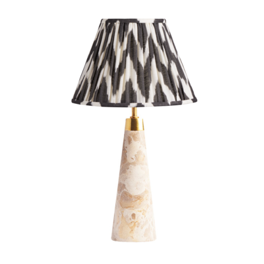 Pooky Lighting, Smaller Marmaron Cordless Table Lamp w/ 8&quot; Empire Shade in Ikat Printed Zig-Zag Black Linen