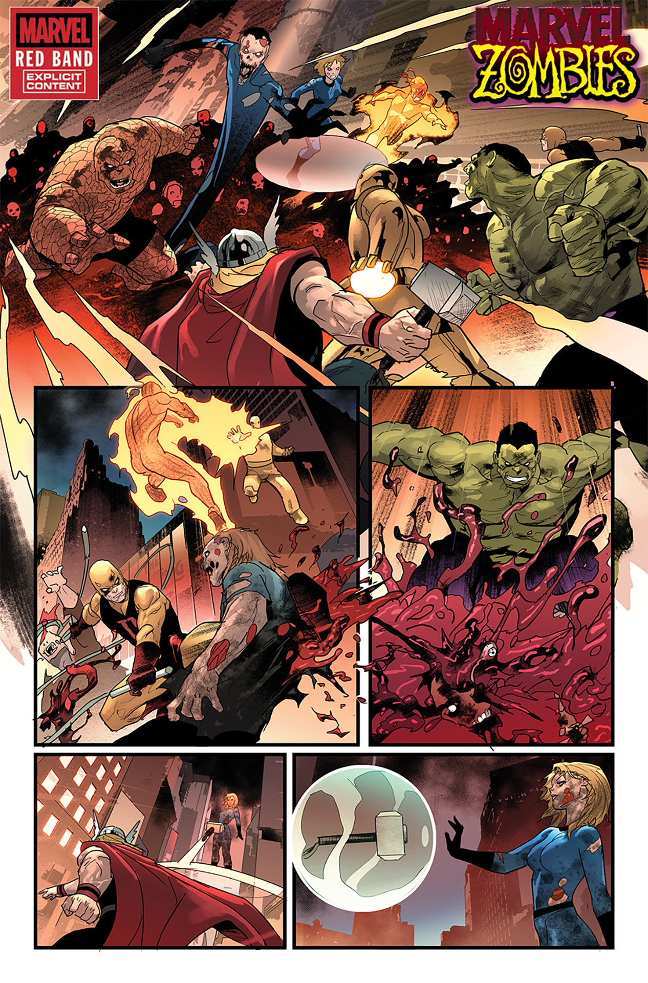 The zombie Fantastic Four fighting the Avengers