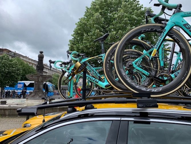 Lennard Hofstede's Bianchi road bike was stolen from the roof rack of a Jumbo-Visma team car
