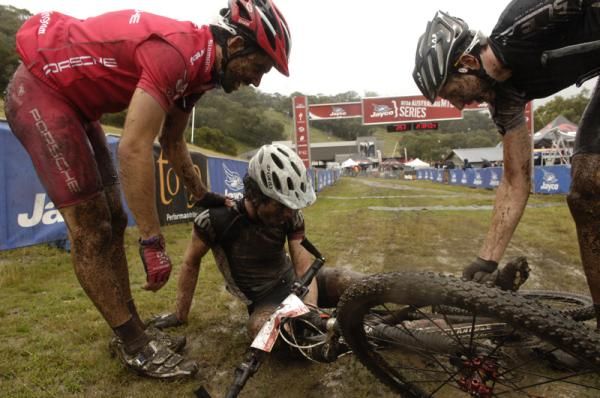 Lachlan Norris and Paul Van Der Ploeg helping the smashed Aiden Lefmann