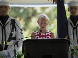 Neil Armstrong's granddaughter Piper Van Wagenen speaks at the Apollo 11 commander's memorial service on Aug. 31, 2012.