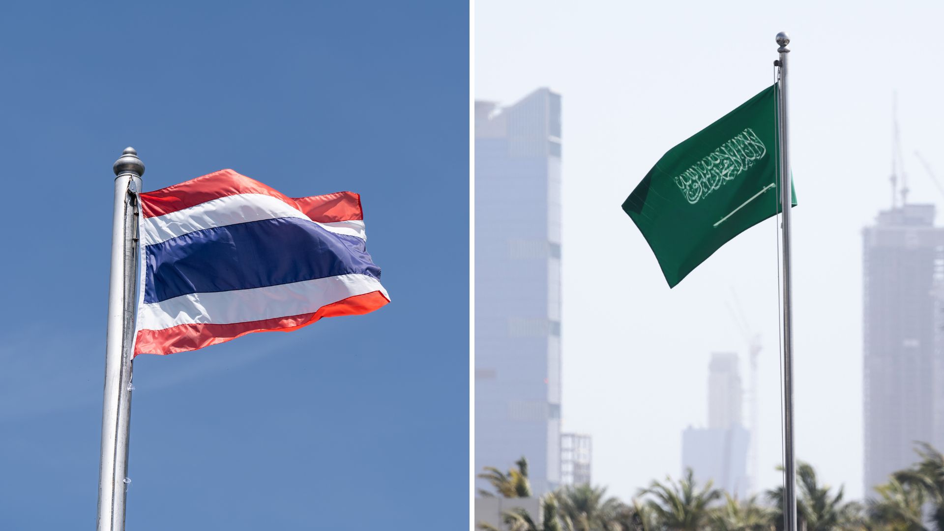 L-The Thailand flag, R-Saudia Arabia's flag