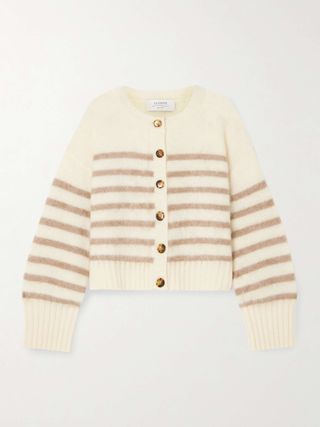 Striped Brushed-Cashmere Cardigan